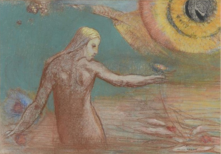 ブラッドフラワー：水域に立つ、正面から見た女性